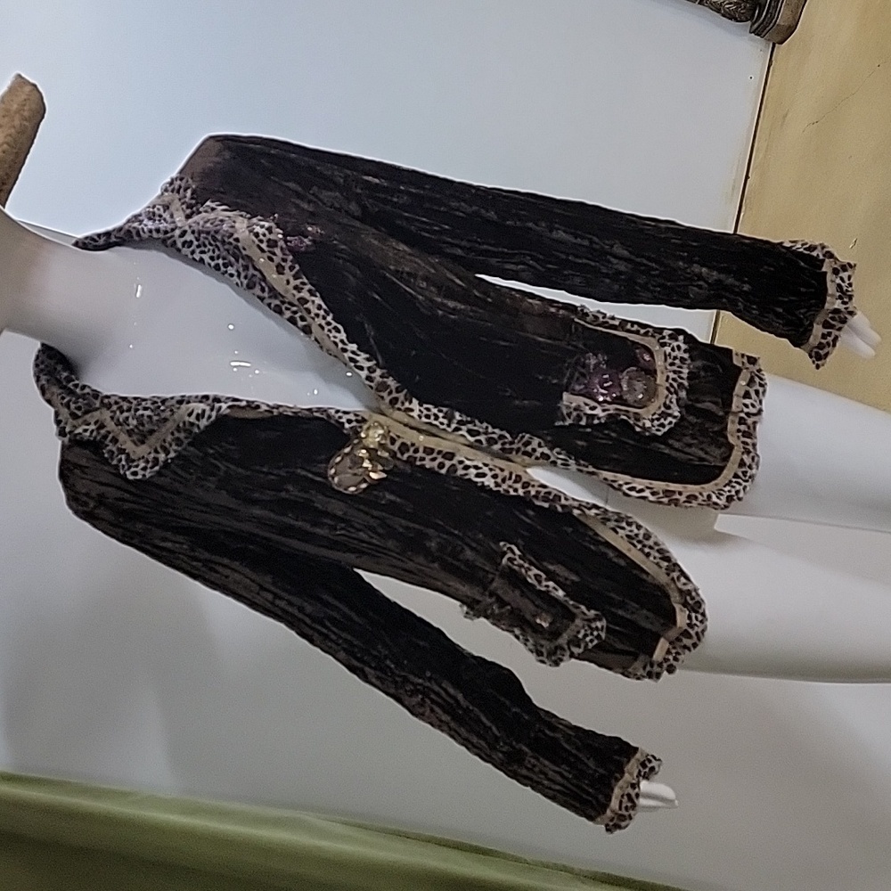 Vintage Passion Concept Brown Embellished Crushed Velvet Chiffon Light Jacket